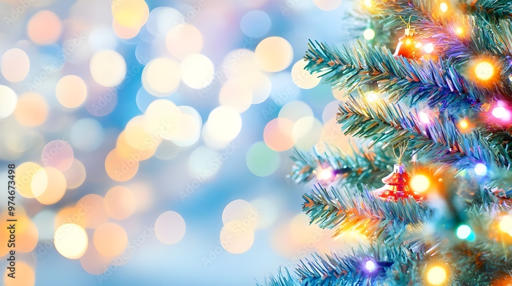 Festive Christmas Tree Branch with Bokeh Lights Festive Christmas Tree Branch with Bokeh Lights