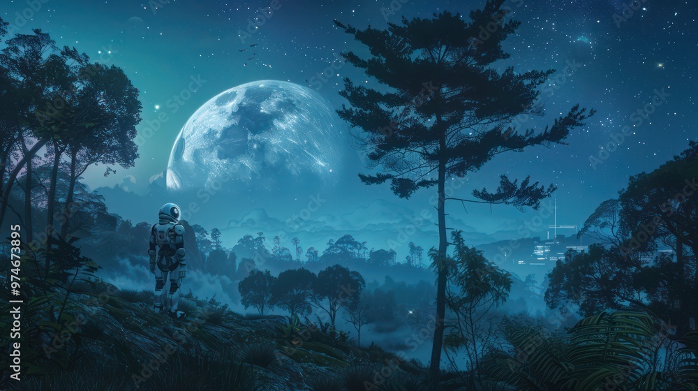 Astronaut Gazing at a Giant Moon Astronaut Gazing at a Giant Moon