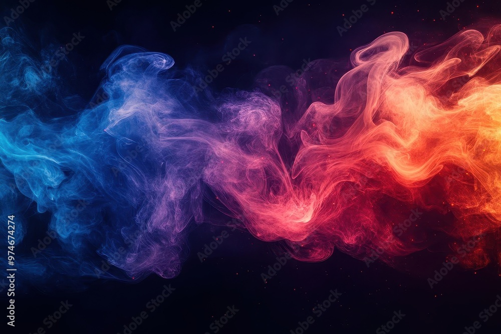 Obraz premium intense clash of blue and red smoke effects on black background dynamic swirling tendrils create abstract forms symbolizing conflict high contrast and vivid colors evoke energy and competition