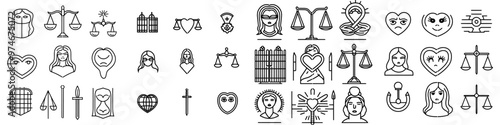 An icon set for victims and harassment. Included icons for woman, victim, suffering, sad, target, and imprisoning.