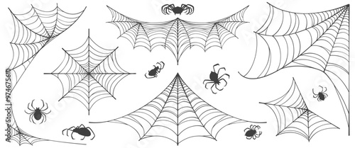 Vector Set of spider web on white