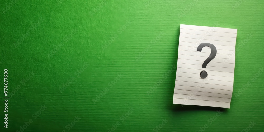 Note paper with question mark on abstract green background, question, paper, note, background, green, abstract, panorama Note paper with question mark on abstract green background, question, paper, note, background, green, abstract, panorama