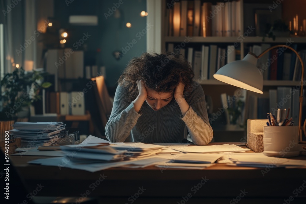 Person sitting at a cluttered desk Person sitting at a cluttered desk
