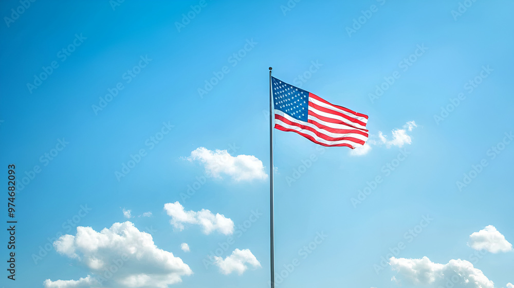 American flag over blue sky American flag over blue sky