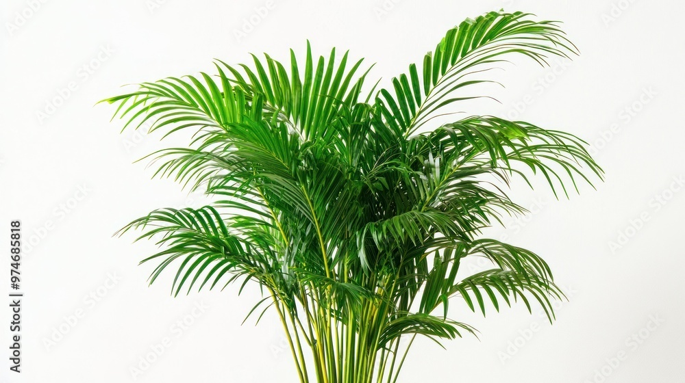 A lush green potted plant with long, feathery leaves against a plain background. A lush green potted plant with long, feathery leaves against a plain background.