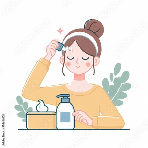 A young girl doin skin care mackup vector illustration isolated on a white background