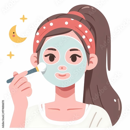 A young girl doin skin care mackup vector illustration isolated on a white background photo