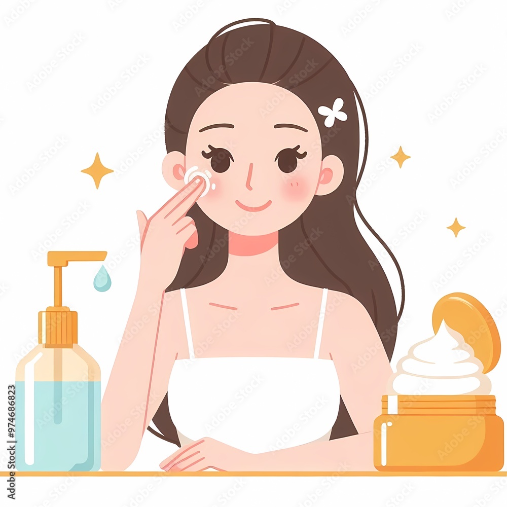 A young girl doin skin care mackup vector illustration isolated on a white background A young girl doin skin care mackup vector illustration isolated on a white background