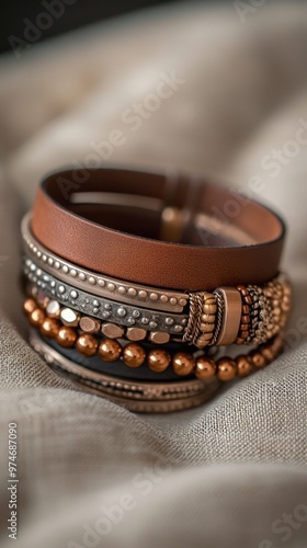 Bracelets – Set of Different Bracelets in Various Materials Displayed on a Neutral Background