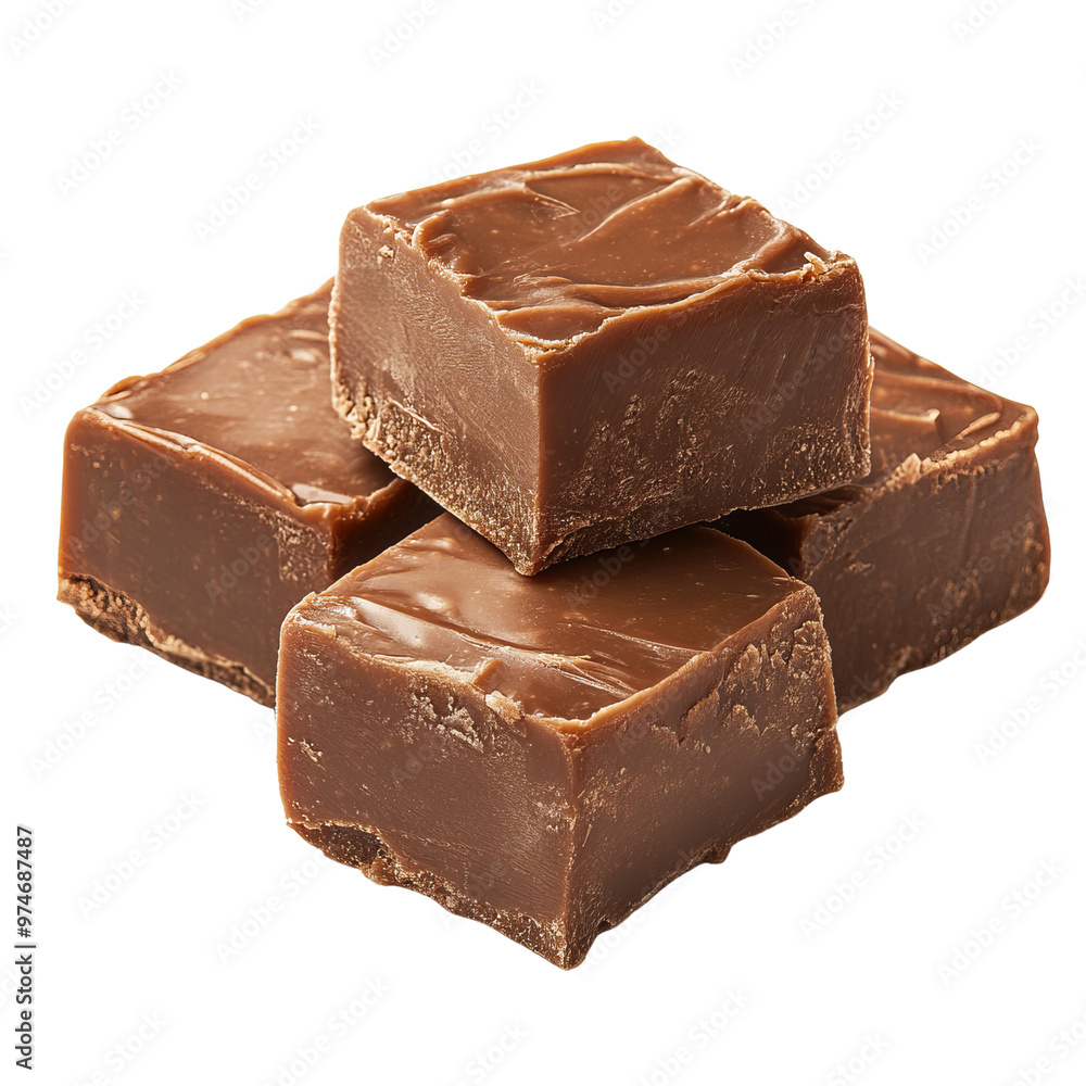 Delicious chocolate fudge stacked elegantly isolated white background Delicious chocolate fudge stacked elegantly isolated white background
