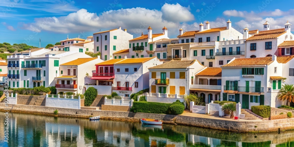 Obraz premium Beautiful houses nestled on the tranquil island of Menorca in the charming town of Es Mercadal , Menorca