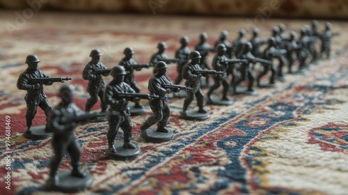 Wallpaper Mural A collection of 3D toy soldiers in various action poses, lined up for battle on a carpet Torontodigital.ca