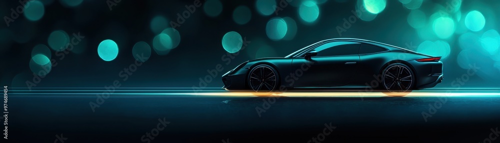 A sleek black sports car shines against a backdrop of vibrant bokeh lights, showcasing luxury and speed in a modern aesthetic. A sleek black sports car shines against a backdrop of vibrant bokeh lights, showcasing luxury and speed in a modern aesthetic.