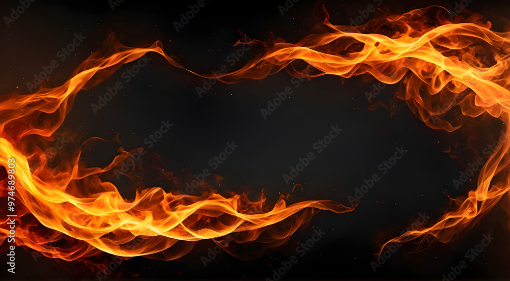 Fototapeta premium frame,flame orange yellow fire wave on a black background