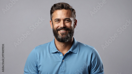 Smiling Bearded Man in Blue Polo Shirt Portrait