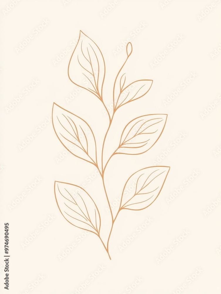 Simple Branch with Outline Leaves. Simple Branch with Outline Leaves.