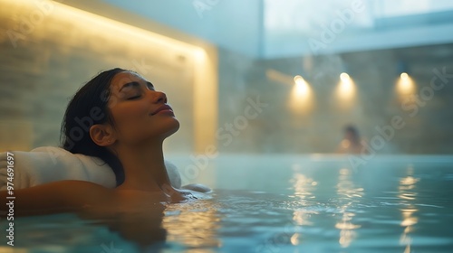 Self care spa and woman in sauna to relax for wellness luxury and skincare for beauty and health Therapy mindfulness and female person in steam room for dermatology body or natural det : Generative AI