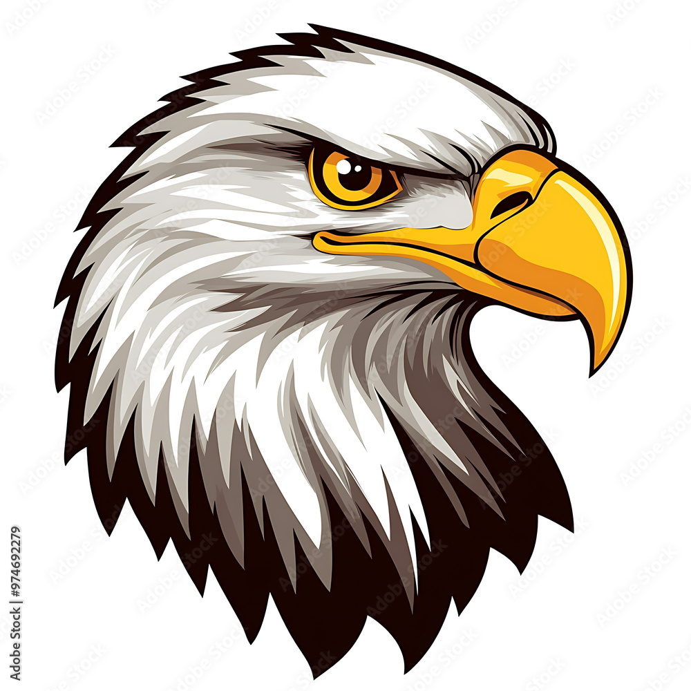 A detailed illustration of a bald eagle's head, showcasing its intense gaze and sharp beak. A detailed illustration of a bald eagle's head, showcasing its intense gaze and sharp beak.