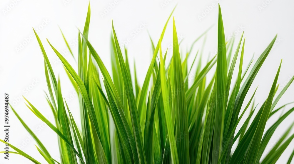Lush green grass blades against a white background, showcasing nature's beauty.