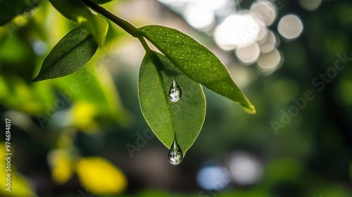 Raindrops on a Green Leaf