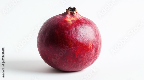 A single, vibrant pomegranate on a clean white background.