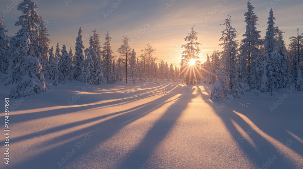 Winter Wonderland: Sunlit Snow-Covered Forest Winter Wonderland: Sunlit Snow-Covered Forest