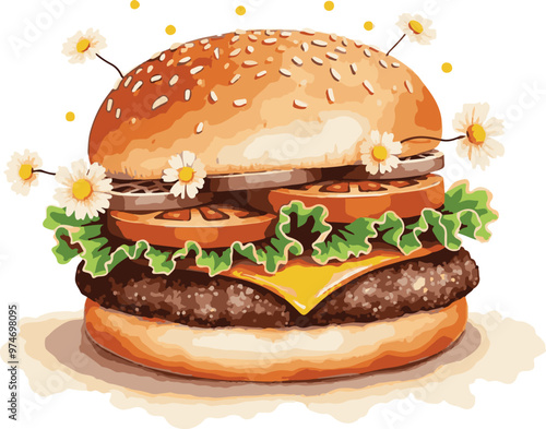 watercolor Burger Illustrator 