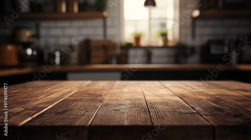 A warm wooden kitchen table with a blurred background, suggesting a cozy cooking space.