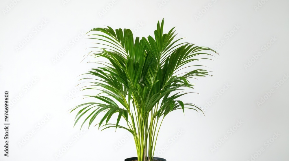 A lush green potted plant with feathery leaves against a plain white background. A lush green potted plant with feathery leaves against a plain white background.