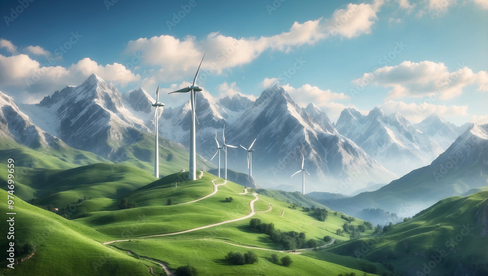 Wind Turbines in Mountains Green Energy Wind Turbines in Mountains Green Energy