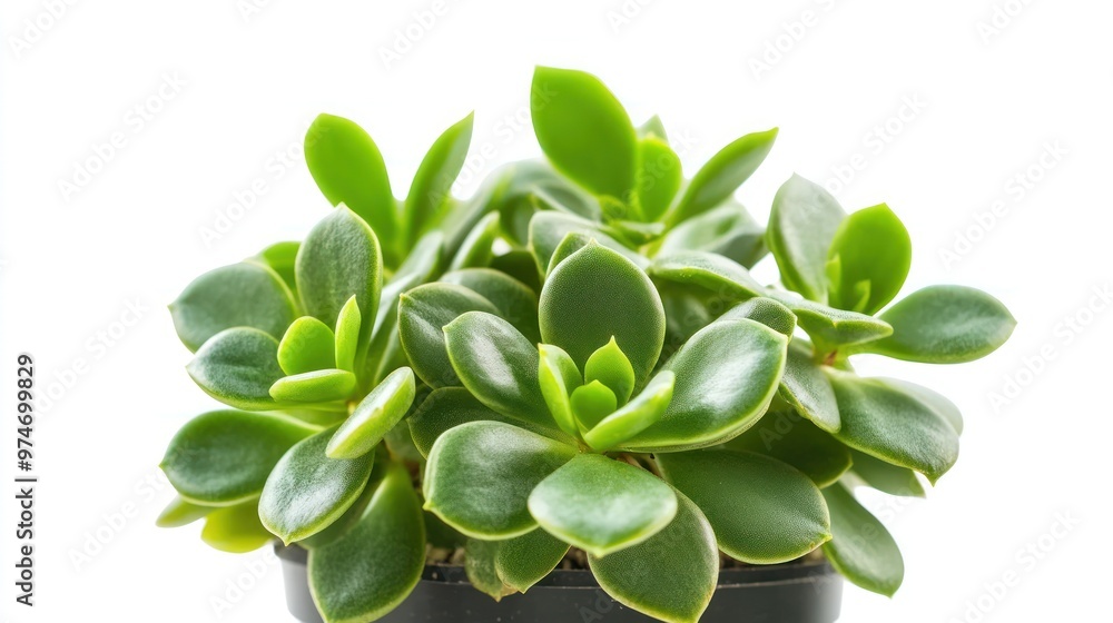 A vibrant green succulent plant in a black pot, showcasing its lush leaves. A vibrant green succulent plant in a black pot, showcasing its lush leaves.
