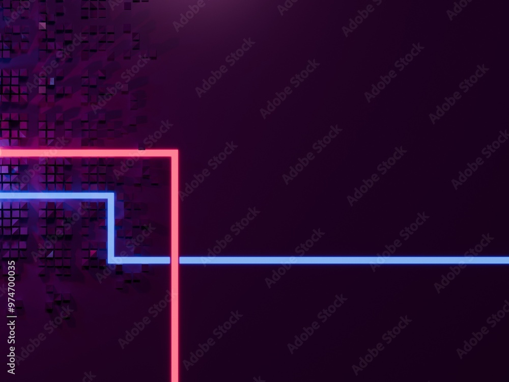 Abstract city with neon glowing lights. Cyberpunk, synthwave aesthetic. Digital 3D render. Abstract city with neon glowing lights. Cyberpunk, synthwave aesthetic. Digital 3D render.