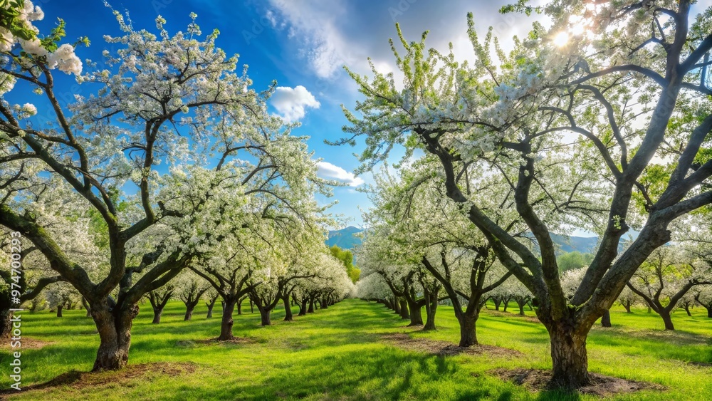Vibrant green tropical almond trees with slender trunks and gnarled branches stretch towards the sky, their delicate white flowers and leaves rustling in the gentle breeze. Vibrant green tropical almond trees with slender trunks and gnarled branches stretch towards the sky, their delicate white flowers and leaves rustling in the gentle breeze.