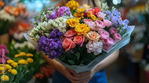 Wallpaper Mural Small Beautiful bouquets of mixed flowers in woman hand Floral shop concept  Beautiful fresh cut bouquet Flowers delivery : Generative AI Torontodigital.ca