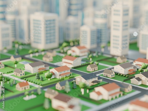 Wallpaper Mural Modern, clean residential neighborhood on a sunny day. Digital 3D render. Torontodigital.ca