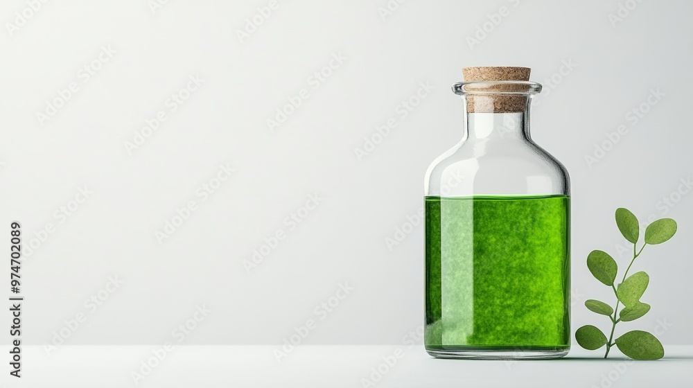 Eerie Witch s Potion Bottle with Glowing Green Liquid on White Background Eerie Witch s Potion Bottle with Glowing Green Liquid on White Background
