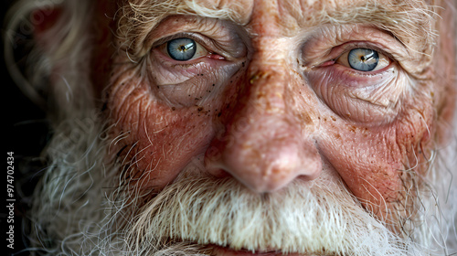 Close-Up Portrait of an Elderly Man with Blue Eyes and White Beard