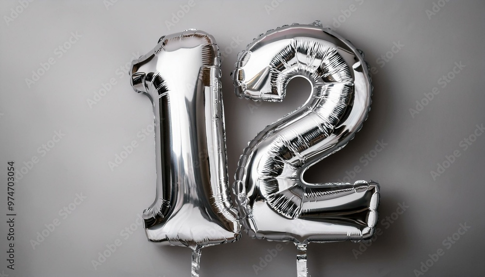 Banner with number 12 silver balloons with copy space Banner with number 12 silver balloons with copy space