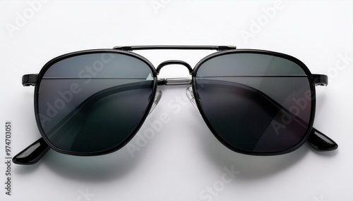 Close-Up of Stylish Black and Gold Aviator Sunglasses with Gradient Lenses, Sleek Matte Finish, and Minimalist Metal Accents on a Clean White Background. Modern Eyewear for Fashion and Sun Protection