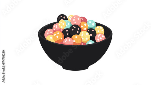 A bowl containing an assortment of small, colorful decorations, ready for baking use, sweets illustration art