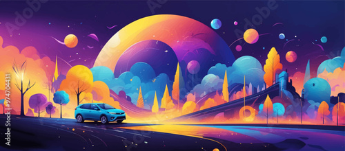 Set of wedding invitation with watercolor aquarelle landscape mountain background