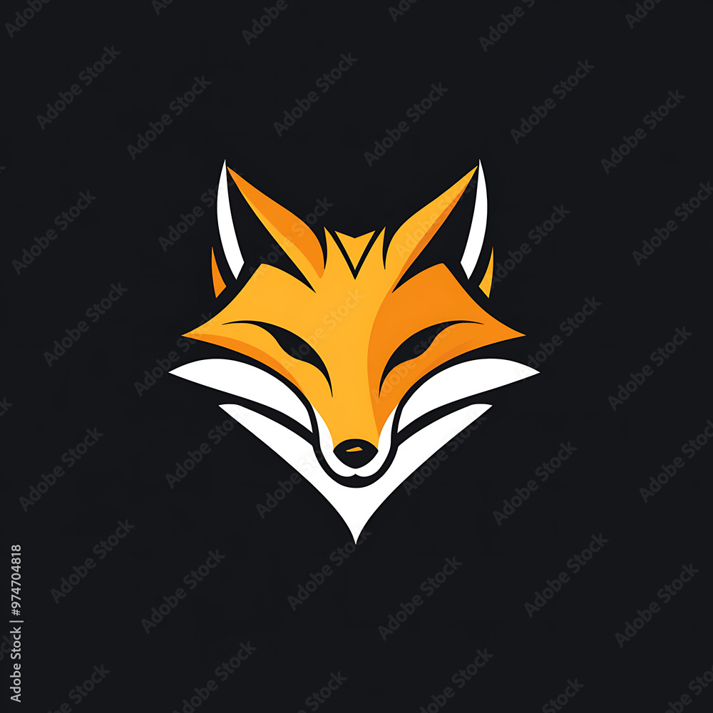 Obraz premium A stylized illustration of a fox's head in orange and white on a black background.