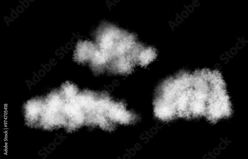 White clouds from brush paint on black background. Weather design above the sky