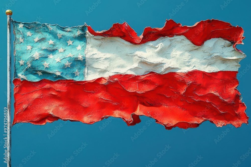 majestic american flag waving in gentle breeze vibrant red white and blue colors against clear sky patriotic symbol with dynamic movement and texture