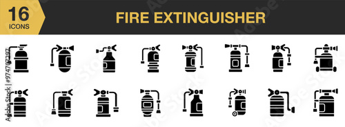 Fire Extinguisher solid icon set. Includes Fire Extinguisher icons and More. Solid icons vector collection.