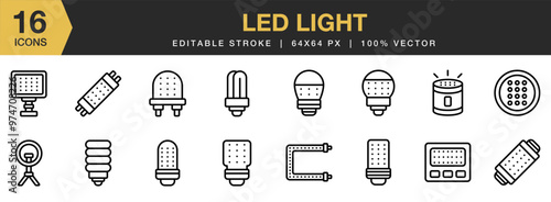 LED Light icon set. Editable Stroke Icon Collection. Includes led light icons, and More. Outline icons vector collection.