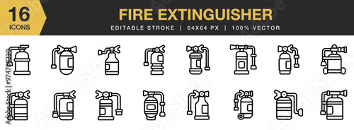 Fire Extinguisher icon set. Editable Stroke Icon Collection. Includes Fire Extinguisher icons, and More. Outline icons vector collection.