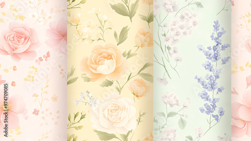 Watercolor Floral Seamless Patterns Set