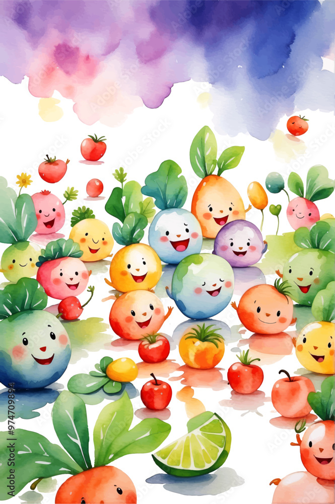 Cute set of vegetables cartoon, isolated on white background, Vector Illustration Of Food Concept Design. watercolor style Cute set of vegetables cartoon, isolated on white background, Vector Illustration Of Food Concept Design. watercolor style