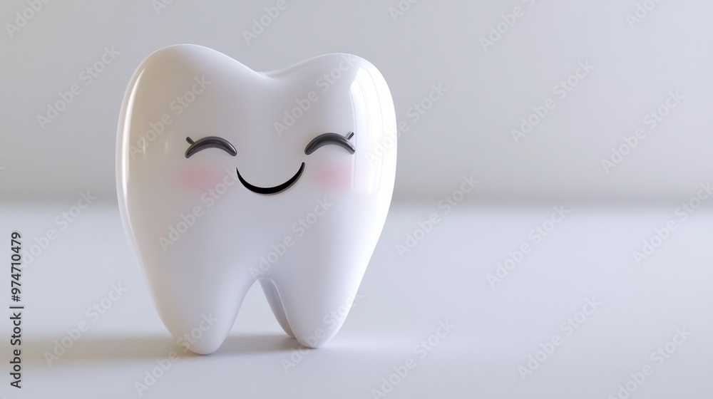A 3D cute tooth character winking playfully, floating on a white background A 3D cute tooth character winking playfully, floating on a white background